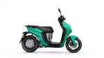 Teal Yamaha Neo's scooter shown from the side, highlighting the sleek body and seat.