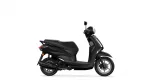 Side view of a sleek black scooter with matte and glossy panels, labeled Delight on the side.