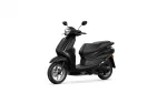 Front-right view of a black scooter with a round headlight and mirrors on a white background