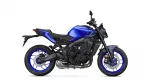 Blue sport motorcycle shown in a left-side profile with blue bodywork, black frame, and blue rims, against a white background.