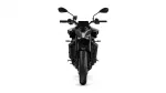 Front view of a black Yamaha motorcycle facing the camera with mirrors and handlebars visible.