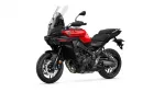 Red and black Yamaha Tracer sport-touring motorcycle shown in a side-front perspective, highlighting the windscreen and front wheel.