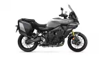 Grey Yamaha Tracer sport-touring motorcycle with side panniers and tall windshield on a white background.