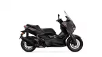 Side view of a black Yamaha X-MAX sport scooter with a tall windshield.