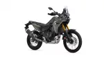 Yamaha Tenere 700 adventure motorcycle in gray, shown from a front-right side angle with gold front forks.