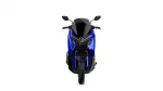 Front view of a blue sport motorcycle with a dark windscreen and black handlebars facing the viewer.