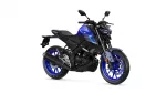 Blue Yamaha sport motorcycle shown from a front-left angle on a white background.