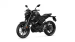 Black Yamaha sport motorcycle shown from a left-side profile with angular fairings and dual disc brakes
