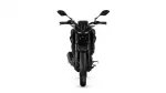 Front view of a black Yamaha motorcycle with twin headlights, handlebars, and visible front suspension against a white background