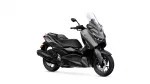 Gray Yamaha sport scooter with a large windshield, shown from a front-right side view