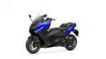 Blue Yamaha sport-t motorcycle shown from the left-front angle with windshield and seat for two
