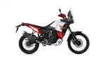 White and red Yamaha Tenere 700 adventure motorcycle shown in side profile with knobby tires and tall windscreen.