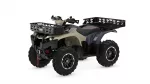 Yamaha ATV with wide front and rear cargo racks, beige and gray body, large off-road tires.