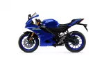 Blue Yamaha R125 sport motorcycle shown in a left-side profile against a white background, logo visible on the fairing.
