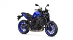 Blue Yamaha sport motorcycle shown at a three-quarter front angle, highlighting blue bodywork and rims with black frame.
