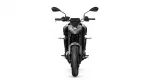 Front view of a modern Yamaha motorcycle facing the camera, showing the handlebars, mirrors, and prominent front tire.