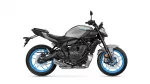 Side view of a gray Yamaha MT-07 motorcycle with blue rims