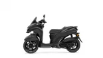 Black Yamaha scooter shown in profile against a white background, displaying the front wheel, bodywork, and seat.