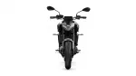 Front-on view of a gray and black Yamaha sport motorcycle, headlight area and front tire visible