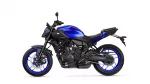 Blue Yamaha MT-07 sport motorcycle shown in a side profile against a white background with black details and blue rims.