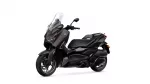 Yamaha XMAX scooter with tall windshield, shown from front-left view in dark color
