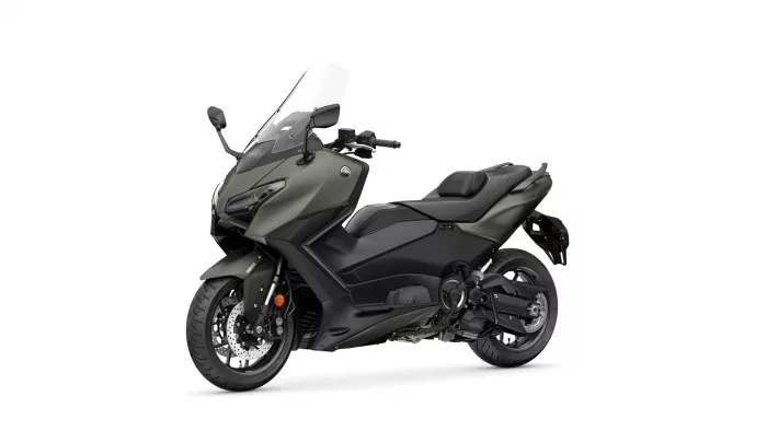 Yamaha sport motorcycle shown in a left-front angle with windshield and dual disc brakes visible on the front wheel.