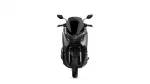 Front view of a modern black-gray sport motorcycle against a white background, showing the headlights and aerodynamic fairing.