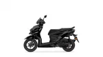 Side view of a black Yamaha scooter against a white background, showing the front panel, seat, and wheels clearly