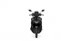 Front view of a black motorcycle, facing the reader with handlebars and windshield visible (centered).
