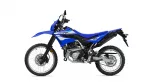 Blue Yamaha dirt bike shown from the left side, highlighting the chassis and knobby off-road tires (WR125R).