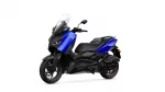 Blue Yamaha XMAX motorcycle angled on a white background, showing the front windshield and blue bodywork.