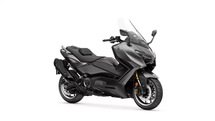 Gray sport-t touring motorcycle with a tall windshield and sharp angular bodywork, shown in a side/front view