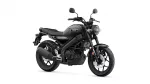 Black Yamaha motorcycle viewed from the side, showing a sleek street-bike design and round headlight on the front.