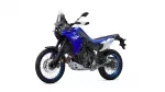 Blue Yamaha Tenere 700 adventure motorcycle shown from the side against a white background.