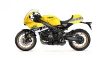 Yellow Yamaha sport motorcycle with black frame and gold rims, labeled GP and Yamaha, shown from side profile on white background