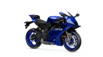 Front three-quarter view of a blue Yamaha R9 sport motorcycle with black accents and a clear windshield on a white background.