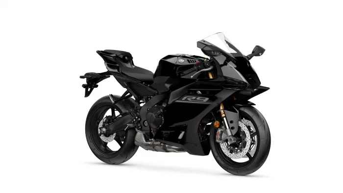 Black Yamaha YZF-R9 sport motorcycle, side view from the left with bold angular fairings and exposed engine bay