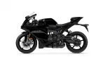 Black sport motorcycle shown in a side profile on a white background, highlighting its aerodynamic fairings and wheels, with a low-slung tail.](No trailing text)